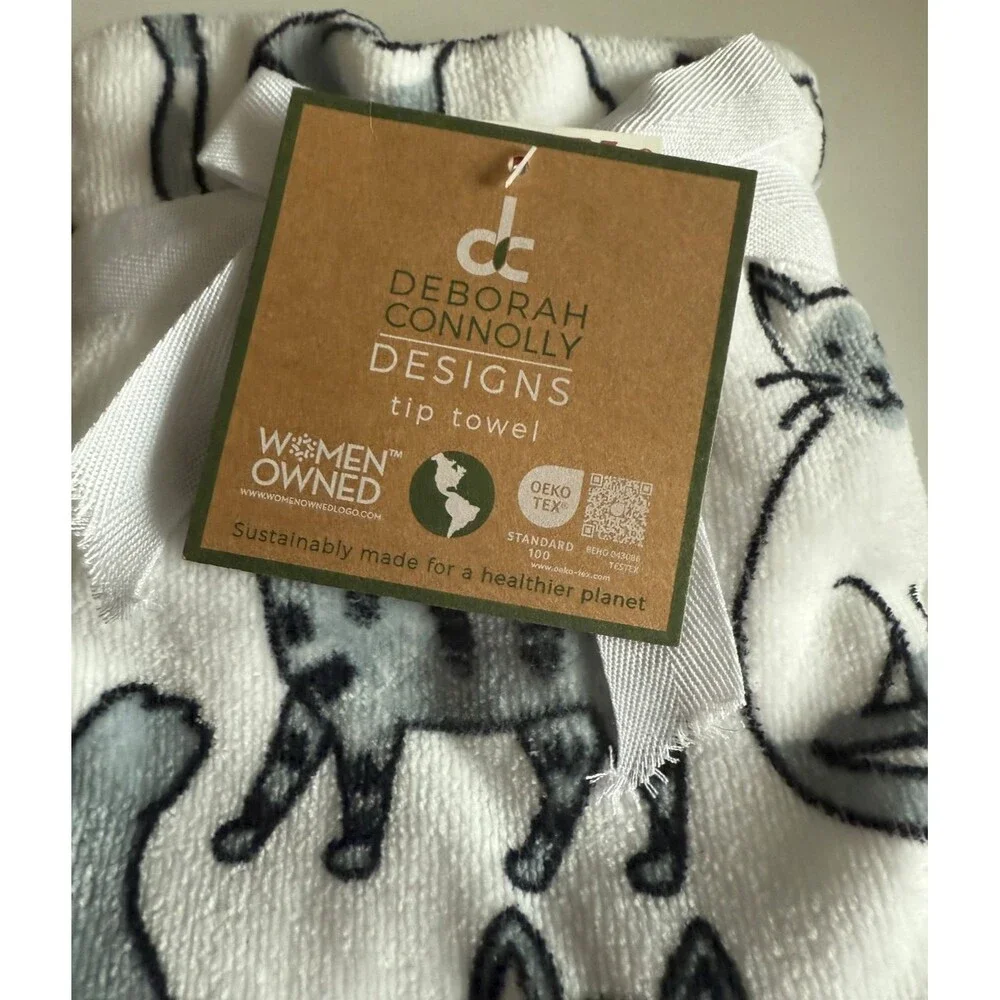Deborah Connolly Cats Cat Kitty Fingertip Towels Set of 2 Black Gray White